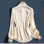 Elegant Ivory Lace Trim Blouse for Women – Long Sleeve Button-Up High Neck Top | Classic Boutique Blous - Image 4
