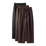 Luxury PU Leather Jogger Pants for Women – High-Waist Elastic Drawstring Wide-Leg Trousers – Comfy Chic Vegan Leather Athleisure Pants - Image 2