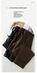 Luxury PU Leather Jogger Pants for Women – High-Waist Elastic Drawstring Wide-Leg Trousers – Comfy Chic Vegan Leather Athleisure Pants - Image 9