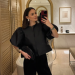 Solid Satin Balloon Sleeve Blouse for Women | Puff Sleeve O-Neck Single-Breasted Loose Fit Top - Image 5
