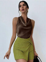 Elegant Satin Halter Blouse for Women – Sleeveless Bow Neck Office Lady Top - Image 15
