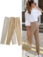 High Waist Tapered White Pants for Women – Elegant Tailored Ankle-Length Office Trousers