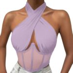 Elegant Halter Neck Mesh Corset Top for Women | Sheer Panel Wrap Neck Crop Top | Clubwear & Night Out Fashion - Image 10