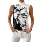 Black & White Floral Sleeveless High-Neck Blouse – Elegant Monochrome Women’s Top | Boutique Fashion - Image 5