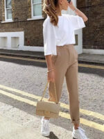 High Waist Tapered White Pants for Women – Elegant Tailored Ankle-Length Office Trousers - Image 4