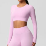 Women’s Long Sleeve Sculpting Crop Top & High-Waist Leggings Set – Seamless Compression Activewear Outfit - Image 10