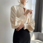 Elegant Twist-Neck Satin Blouse for Women – Long Sleeve Formal Top - Image 3
