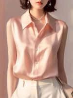 Sleeveless Satin Blouse for Women – Elegant Button-Front Top - Image 8