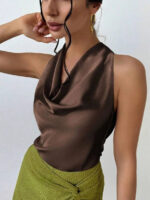 Elegant Satin Halter Blouse for Women – Sleeveless Bow Neck Office Lady Top - Image 14