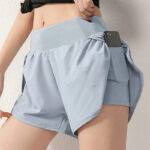 High-Waisted Navy Running Shorts with Built-In Liner – Lightweight Performance Athleisure Shorts - Image 4