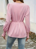 Teal Long Sleeve Wrap Blouse for Women – V-Neck Tie-Front Elegant Top | Chic Everyday & Workwear Blouse - Image 4