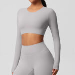 Women’s Long Sleeve Sculpting Crop Top & High-Waist Leggings Set – Seamless Compression Activewear Outfit - Image 7