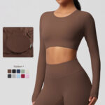 Women’s Long Sleeve Sculpting Crop Top & High-Waist Leggings Set – Seamless Compression Activewear Outfit