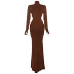 Elegant Ivory Long Sleeve Maxi Dress – High Neck Cut-Out Bodycon Evening Gown for Women - Image 6
