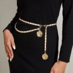 Gold & Black Chain Waist Belt with Rose Charm for Women | Double Layer Statement Belt | subailili - Image 3