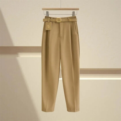 Luxury High-Waist Belted Wide-Leg Trousers for Women – Elegant Tailored Office & Casual Chic Pants with Statement Belt