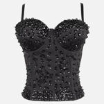 Black Sequin Corset Top for Women – Beaded Bustier Crop Top with Straps | Glam Night Out Top