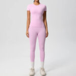 Luxury Seamless Pink Two-Piece Activewear Set – Short Sleeve Top & High-Waist Leggings Gym Outfit - Image 8