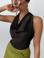 Elegant Satin Halter Blouse for Women – Sleeveless Bow Neck Office Lady Top - Image 22