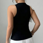 Elegant Black Sleeveless Top with White Bow – Chic High-Neck Women’s Blouse | Modern Boutique Style - Image 3