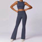 High-Waisted Flared Active Pants with Sculpting Fit – Neutral Beige - Image 38