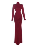 Elegant Ivory Long Sleeve Maxi Dress – High Neck Cut-Out Bodycon Evening Gown for Women - Image 5
