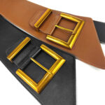 Wide Faux Leather Waist Belt with Gold Square Buckle – Statement Cinch Belt for Dresses & Coats - Image 3