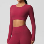 Women’s Long Sleeve Sculpting Crop Top & High-Waist Leggings Set – Seamless Compression Activewear Outfit - Image 11