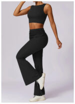 High-Waisted Flared Active Pants with Sculpting Fit – Neutral Beige - Image 8