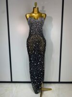 Luxury Champagne Crystal Embellished Maxi Gown – Spaghetti Strap Elegant Evening Dress - Image 12