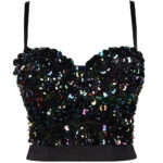 Black Sequin Corset Top for Women – Beaded Bustier Crop Top with Straps | Glam Night Out Top - Image 25