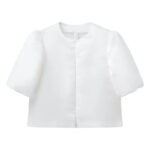 Solid Satin Balloon Sleeve Blouse for Women | Puff Sleeve O-Neck Single-Breasted Loose Fit Top - Image 10