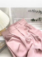 High-Waist Pleated Straight-Leg Trousers for Women | Elegant Tailored Casual Suit Pants | Soft Blush Pink Fashion Pants - Image 7