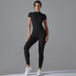 Women’s Zip-Front Short Sleeve Sculpting Fitness Jumpsuit – Bodycon Activewear Romper with Tummy Control - Image 15