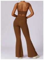 High-Waisted Flared Active Pants with Sculpting Fit – Neutral Beige - Image 16