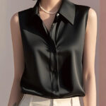 Sleeveless Satin Blouse for Women – Elegant Button-Front Top - Image 13