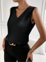 Red Sleeveless V-Neck Blouse for Women – Elegant Satin-Feel Tank Top | Chic Everyday & Workwear Essential - Image 9