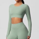 Women’s Long Sleeve Sculpting Crop Top & High-Waist Leggings Set – Seamless Compression Activewear Outfit - Image 9