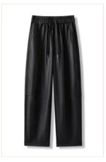 Luxury PU Leather Jogger Pants for Women – High-Waist Elastic Drawstring Wide-Leg Trousers – Comfy Chic Vegan Leather Athleisure Pants - Image 24