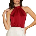 Luxury Satin Halter Neck Blouse for Women – Elegant Sleeveless High-Neck Top in Red, Teal & Black - Image 9