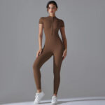Women’s Zip-Front Short Sleeve Sculpting Fitness Jumpsuit – Bodycon Activewear Romper with Tummy Control - Image 11