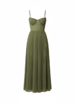 Sage Green Pleated Midi Dress – Corset-Style Spaghetti Strap Elegant Dress - Image 5