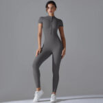 Women’s Zip-Front Short Sleeve Sculpting Fitness Jumpsuit – Bodycon Activewear Romper with Tummy Control - Image 12