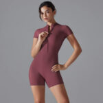 Women’s Zip-Front Short Sleeve Sculpting Fitness Jumpsuit – Bodycon Activewear Romper with Tummy Control - Image 10