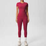 Luxury Seamless Pink Two-Piece Activewear Set – Short Sleeve Top & High-Waist Leggings Gym Outfit - Image 11