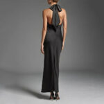 Elegant Black Halter Neck Maxi Dress – Sleek Minimalist Evening Gown - Image 2