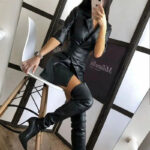 Women’s Faux Leather Blazer Mini Dress | Belted Wrap Bodycon Dress with 3/4 Sleeves - Image 6