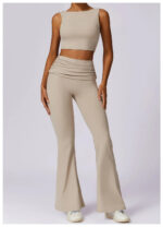 High-Waisted Flared Active Pants with Sculpting Fit – Neutral Beige - Image 25