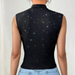 Black Sparkly Sleeveless V-Neck Wrap Top for Women – Ruched Waist Elegant Party Blouse | Chic Day-to-Night Top - Image 5