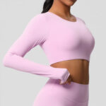 Women’s Long Sleeve Sculpting Crop Top & High-Waist Leggings Set – Seamless Compression Activewear Outfit - Image 3